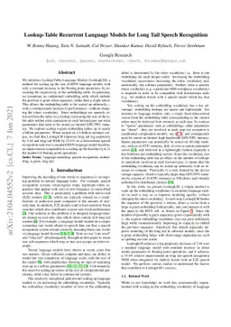 Lookup-Table Recurrent Language Models for Long Tail Speech Recognition