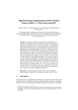 High Performance Implementation of Boris Particle Pusher on DPC++. A
  First Look at oneAPI