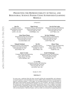 Predicting the Reproducibility of Social and Behavioral Science Papers
  Using Supervised Learning Models