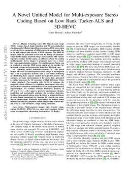 A New Comprehensive Framework for Multi-Exposure Stereo Coding Utilizing Low Rank Tucker-ALS and 3D-HEVC Techniques