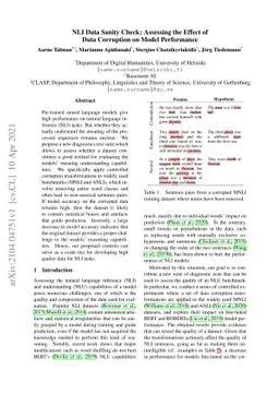 NLI Data Sanity Check: Assessing the Effect of Data Corruption on Model
  Performance