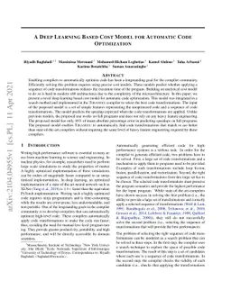 A Deep Learning Based Cost Model for Automatic Code Optimization