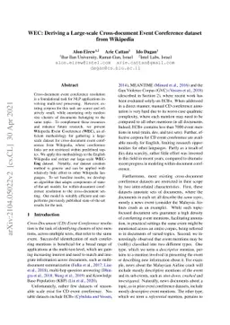 WEC: Deriving a Large-scale Cross-document Event Coreference dataset
  from Wikipedia