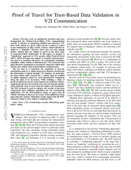 Proof of Travel for Trust-Based Data Validation in V2I Communication