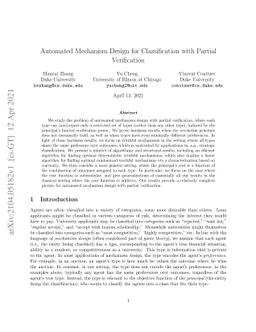 Automated Mechanism Design for Classification with Partial Verification