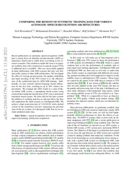 Comparing the Benefit of Synthetic Training Data for Various Automatic
  Speech Recognition Architectures