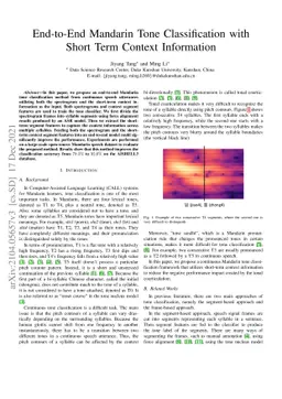 End-to-End Mandarin Tone Classification with Short Term Context
  Information