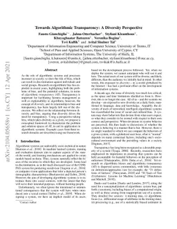 Towards Algorithmic Transparency: A Diversity Perspective