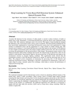 Deep Learning for Vision-Based Fall Detection System: Enhanced Optical
  Dynamic Flow