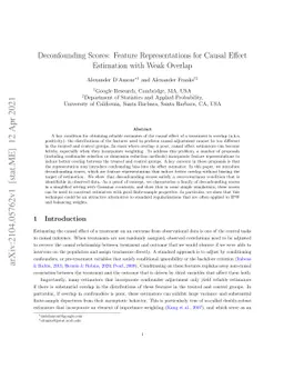 Deconfounding Scores: Feature Representations for Causal Effect
  Estimation with Weak Overlap