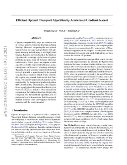 Efficient Optimal Transport Algorithm by Accelerated Gradient descent