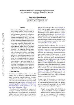 Relational World Knowledge Representation in Contextual Language Models:
  A Review