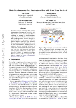 Multi-Step Reasoning Over Unstructured Text with Beam Dense Retrieval