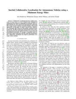 Inertial Collaborative Localisation for Autonomous Vehicles using a
  Minimum Energy Filter