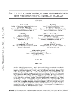 Multiple regression techniques for modeling dates of first performances
  of Shakespeare-era plays