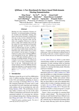 QMSum: A New Benchmark for Query-based Multi-domain Meeting
  Summarization