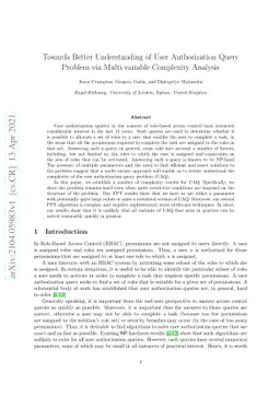 Towards Better Understanding of User Authorization Query Problem via
  Multi-variable Complexity Analysis