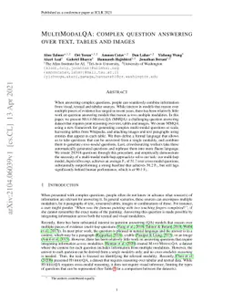 MultiModalQA: Complex Question Answering over Text, Tables and Images