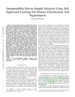 Interpretability-Driven Sample Selection Using Self Supervised Learning
  For Disease Classification And Segmentation