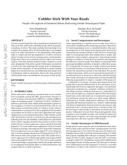 Cobbler Stick With Your Reads: People's Perceptions of Gendered Robots
  Performing Gender Stereotypical Tasks