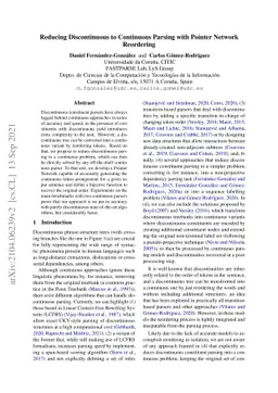 Reducing Discontinuous to Continuous Parsing with Pointer Network
  Reordering