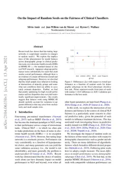 On the Impact of Random Seeds on the Fairness of Clinical Classifiers