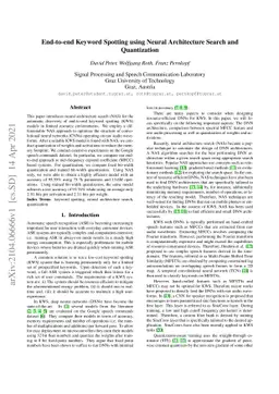 End-to-end Keyword Spotting using Neural Architecture Search and
  Quantization