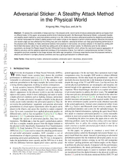 Adversarial Sticker: A Stealthy Attack Method in the Physical World