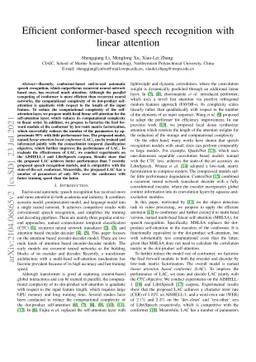 Efficient conformer-based speech recognition with linear attention