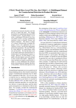 I Wish I Would Have Loved This One, But I Didn't -- A Multilingual
  Dataset for Counterfactual Detection in Product Reviews