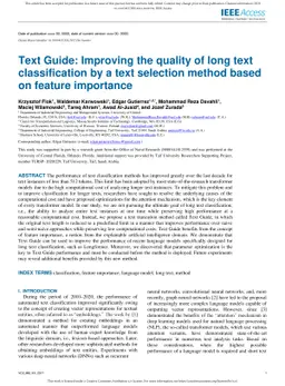 Text Guide: Improving the quality of long text classification by a text
  selection method based on feature importance