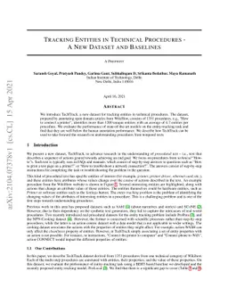 Tracking entities in technical procedures -- a new dataset and baselines