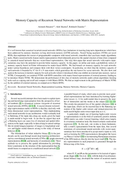 Memory Capacity of Recurrent Neural Networks with Matrix Representation