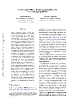 Unmasking the Mask -- Evaluating Social Biases in Masked Language Models