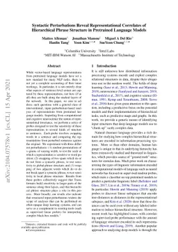 Syntactic Perturbations Reveal Representational Correlates of
  Hierarchical Phrase Structure in Pretrained Language Models