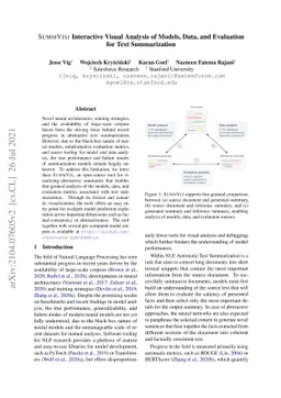 SummVis: Interactive Visual Analysis of Models, Data, and Evaluation for
  Text Summarization