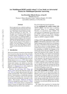 Are Multilingual BERT models robust? A Case Study on Adversarial Attacks
  for Multilingual Question Answering