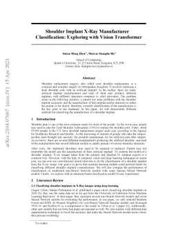 Shoulder Implant X-Ray Manufacturer Classification: Exploring with
  Vision Transformer
