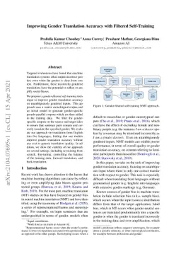 Improving Gender Translation Accuracy with Filtered Self-Training