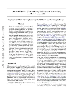 A Method to Reveal Speaker Identity in Distributed ASR Training, and How
  to Counter It