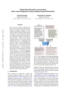 Human-like informative conversations: Better acknowledgements using
  conditional mutual information