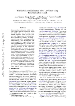 Comparison of Grammatical Error Correction Using Back-Translation Models