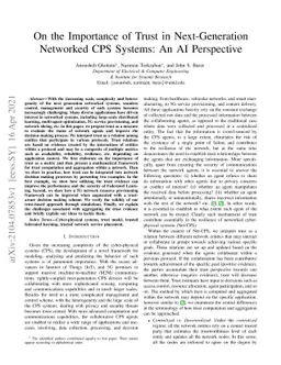 On the Importance of Trust in Next-Generation Networked CPS Systems: An
  AI Perspective