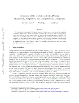 Estimation of the Global Mode of a Density: Minimaxity, Adaptation, and
  Computational Complexity