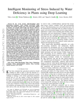 Intelligent Monitoring of Stress Induced by Water Deficiency in Plants
  using Deep Learning