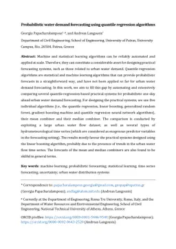 Probabilistic water demand forecasting using quantile regression
  algorithms