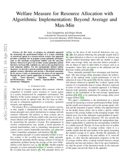 Welfare Measure for Resource Allocation with Algorithmic Implementation:
  Beyond Average and Max-Min
