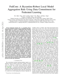 FedCom: A Byzantine-Robust Local Model Aggregation Rule Using Data
  Commitment for Federated Learning