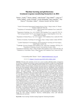 Machine Learning and Glioblastoma: Treatment Response Monitoring
  Biomarkers in 2021