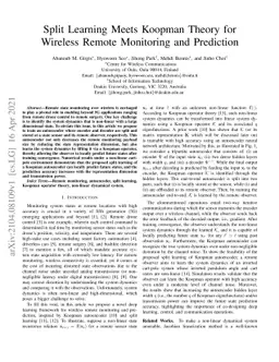 Split Learning Meets Koopman Theory for Wireless Remote Monitoring and
  Prediction